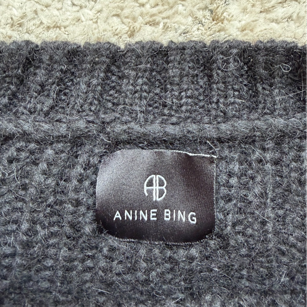 ANINE BING Sydney ALPACA Wool Sweater Womens Large Crew Neck Relaxed Fit Black - Picture 4 of 8